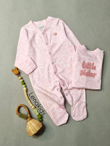 سرهمی نوزادی نخ پنبه دخترانه وارداتی طرح قلبی صورتی