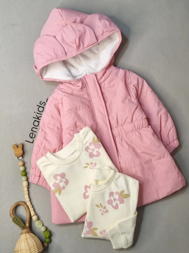 کاپشن زمستونی دخترونه صورتی کلاهدار