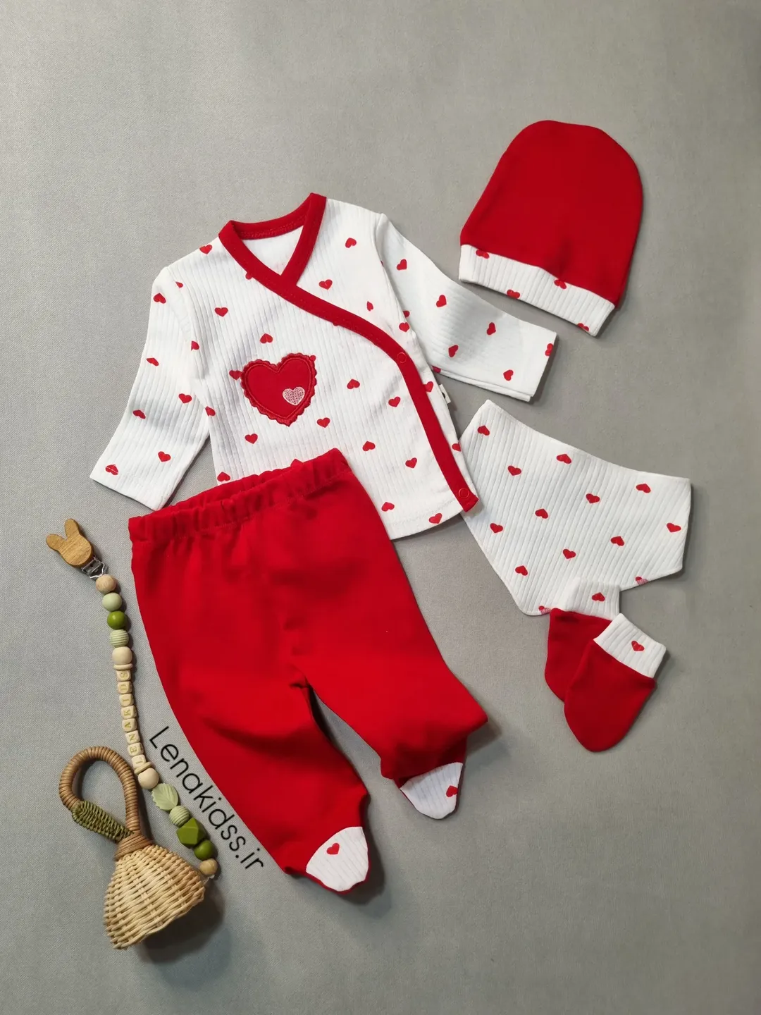 ست نوزادی قلبی نخ‌پنبه ترک سایز ۰ تا ۳ ماه بیمارستانی