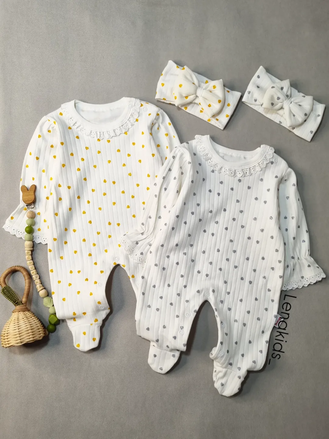 سرهمی شاین‌دار قلبی دخترونه با هدبند ست سایز0تا ۱۲ ماه