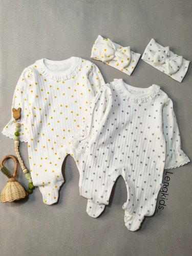 سرهمی شایندار قلبی دخترونه با هدبند ست سایز0تا ۱۲ ماه