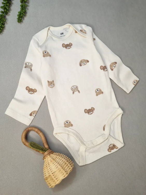 بادی آستینبلند نوزادی نخ پنبه اورجینال اچ اند ام