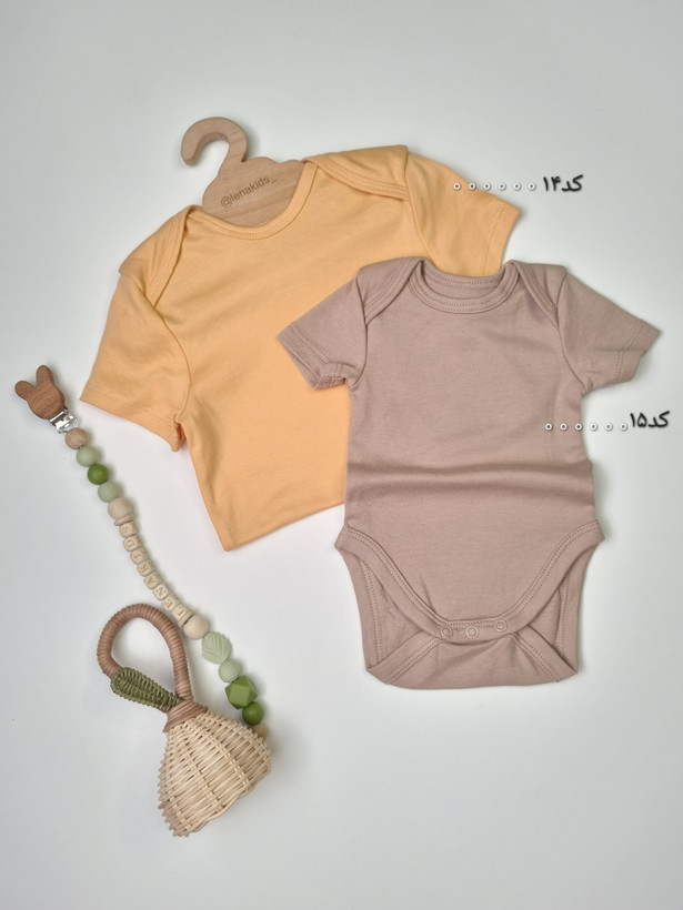 بادی استین کوتاه نوزادی نخ پنبه رنگین کمونی وارداتی